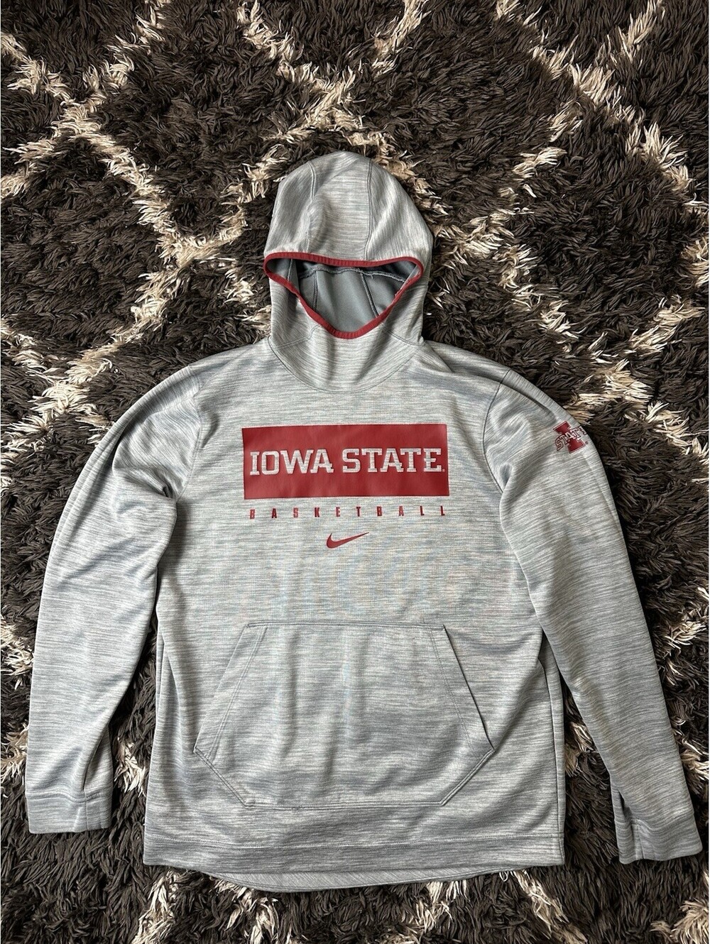 Nike Iowa State Cyclones Basketball Hoodie Mens Large Heather Gray Red Dri-FIT